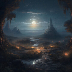 Cosmic Serenity: A Digital Painting of Nighttime Wonder. Generative AI
