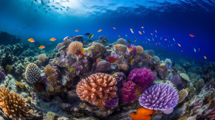Fototapeta na wymiar Colorful Underwater Odyssey - Coral Reef and Marine Creatures