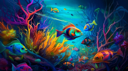 Fototapeta na wymiar Magical Depths - Underwater Wonderland with Fish and Creatures