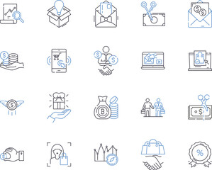 Store and income outline icons collection. store, income, revenue, sales, profit, margin, markup vector and illustration concept set. cost, pricing, value linear signs