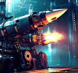 Gun space concept rocket abstract digital illustration. Generative AI