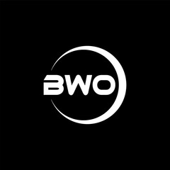 BWO letter logo design with black background in illustrator, cube logo, vector logo, modern alphabet font overlap style. calligraphy designs for logo, Poster, Invitation, etc.