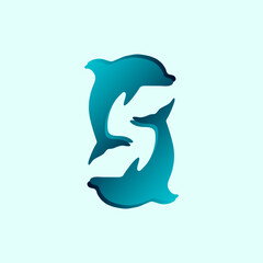 Modern letter S dolphin logo illustration design