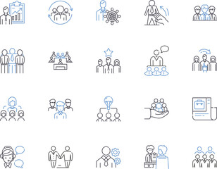 Staff workflow outline icons collection. Staff, Workflow, Planning, Management, Organization, Coordination, Collaboration vector and illustration concept set. Productivity, Efficiency, Automation