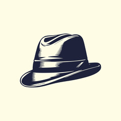 Vintage logo of a fedora. Black and white old-school logo of a cowboy hat. Aesthetic retro logo of a mafia hat isolated on white background. vector icon.