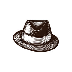 Vintage logo of a fedora. Black and white old-school logo of a cowboy hat. Aesthetic retro logo of a mafia hat isolated on white background. vector icon.