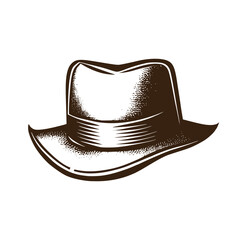 Vintage logo of a fedora. Black and white old-school logo of a cowboy hat. Aesthetic retro logo of a mafia hat isolated on white background. vector icon.