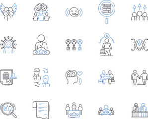 Company team outline icons collection. Company, Team, Corporate, Group, Staff, Members, Employees vector and illustration concept set. Colleagues, Executives, Managers linear signs