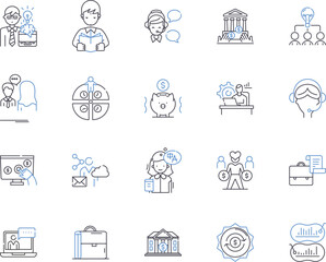 Employee advance outline icons collection. Employee, Advance, Salary, Bonus, Wages, Paycheck, Allowance vector and illustration concept set. Reimbursement, Benefit, Stipend linear signs