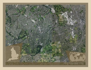 London Borough of Sutton, England - Great Britain. High-res satellite. Labelled points of cities