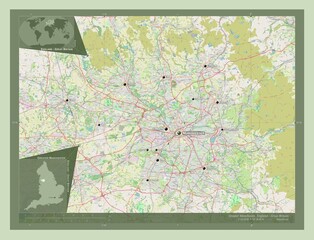 Greater Manchester, England - Great Britain. OSM. Labelled points of cities