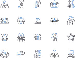 Group people outline icons collection. Group, People, Collective, Organization, Congregation, Community, Clique vector and illustration concept set. Assembly, Alliance, Mob linear signs