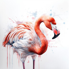Watercolor Flamingos in Standing. Generative AI