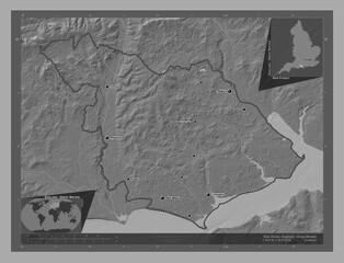 New Forest, England - Great Britain. Bilevel. Labelled points of cities