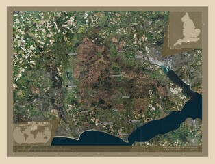 New Forest, England - Great Britain. High-res satellite. Labelled points of cities