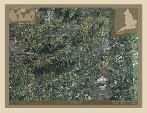 Mole Valley, England - Great Britain. High-res satellite. Labelled points of cities