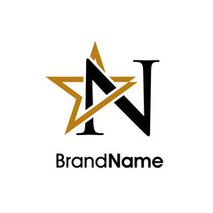 Elegant Initial N Gold Star Logo