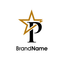 Obraz premium Elegant Initial P Gold Star Logo