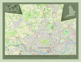 Newcastle upon Tyne, England - Great Britain. OSM. Labelled points of cities