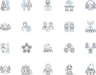 Business team outline icons collection. Business, Team, Collaboration, Cooperation, Organization, Partnership, Strategy vector and illustration concept set. Leadership,Relationships,Workforce linear