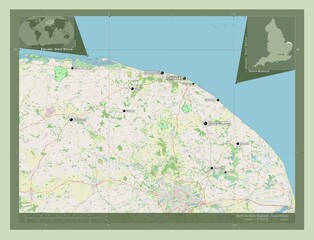North Norfolk, England - Great Britain. OSM. Labelled points of cities