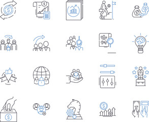 Work effectiveness outline icons collection. Efficiency, Productivity, Accuracy, Quality, Output, Proficiency, Competency vector and illustration concept set. Potential, Proficiency, Competency linear