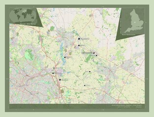 North Warwickshire, England - Great Britain. OSM. Labelled points of cities
