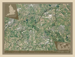 North West Leicestershire, England - Great Britain. High-res satellite. Labelled points of cities