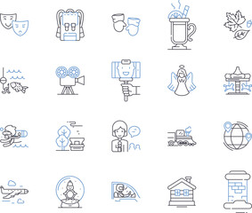 Parties and holidays outline icons collection. Parties, Holidays, Celebrations, Festivities, Events, Gatherings, Entertaining vector and illustration concept set. Fun, Joyful, Festive linear signs