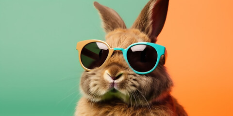 Enjoy the Season with a Hip Bunny in Sunglasses and a Bright Background - Generative Ai