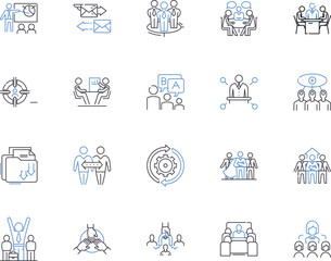 Management conference outline icons collection. Management, Conference, Event, Seminar, Business, Strategies, Networking vector and illustration concept set. Leadership, Planning, Industry linear