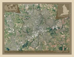 City of Nottingham, England - Great Britain. High-res satellite. Labelled points of cities