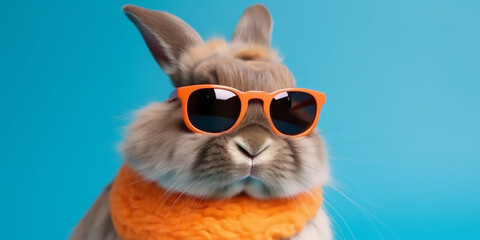 Stay Cool with a Bunny in Sunglasses on a Colorful Background - Generative Ai