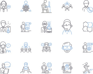 Work space outline icons collection. Office, Area, Desk, Environment, Room, Space, Facility vector and illustration concept set. Table, Seat, Zone linear signs