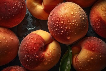 Naklejka na ściany i meble Fresh peaches background - generative ai