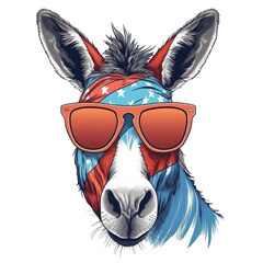 Asno Americana donkey T-shirt Vector Art, Cute happy Donkey, wearing Sunglasses, Printable design for wall art, mugs, cases, etc. - obrazy, fototapety, plakaty