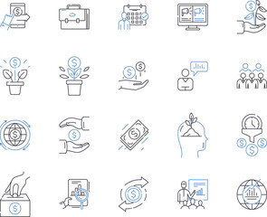 Private Equity outline icons collection. Private, Equity, Investment, Capital, Buyout, Funds, Firms vector and illustration concept set. Investing, Financial, Leverage linear signs