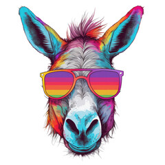 Cute Happy Asno Americana donkey, wearing Sunglasses T-shirt Vector Illustration, Printable design for wall art, Poster, mugs, cases, etc. - obrazy, fototapety, plakaty