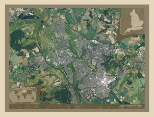 Oxford, England - Great Britain. High-res satellite. Labelled points of cities
