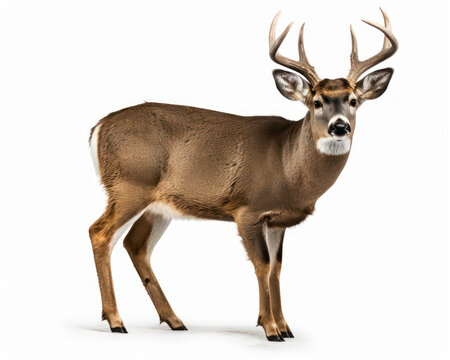 photo of black-tailed deer isolated on white background. Generative AI
