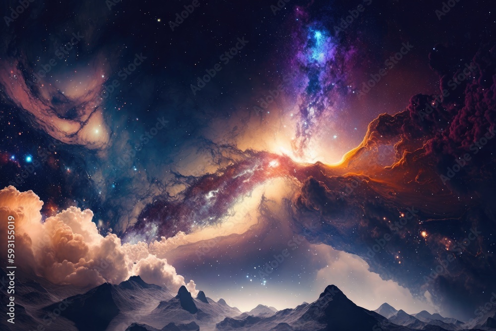 Wall mural abstract background with night sky and stars. panorama view universe space shot of milky way galaxy 