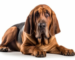 photo of bloodhound isolated on white background. Generative AI - obrazy, fototapety, plakaty