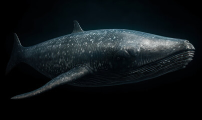 photo of Balaenoptera musculus, also known as the blue whale, on black background. Generative AI