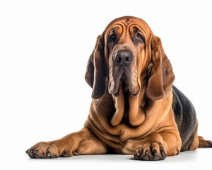 photo of bloodhound isolated on white background. Generative AI - obrazy, fototapety, plakaty