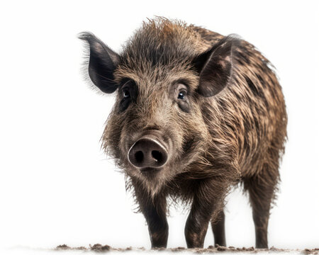 photo of wild boar isolated on white background. Generative AI