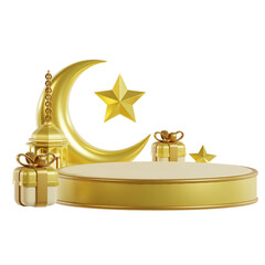 islamic 3d icon, eid mubarak podium stage display illustration