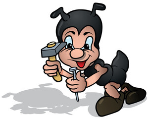 Black Ant Holding Hammer and Nail
