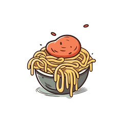 spaghetti with meatballs and tomato sauce. Classic pasta dish, isolated vector illustration. cartoon style vector