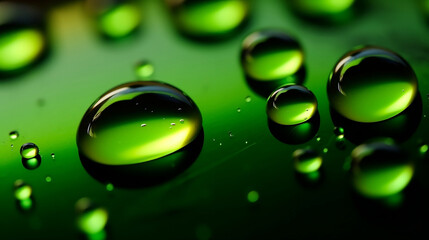 water drops on green background