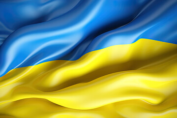 Blue and yellow background, waving the national flag of Ukrainian, waved highly detailed close-up. Created with Generative AI Technology